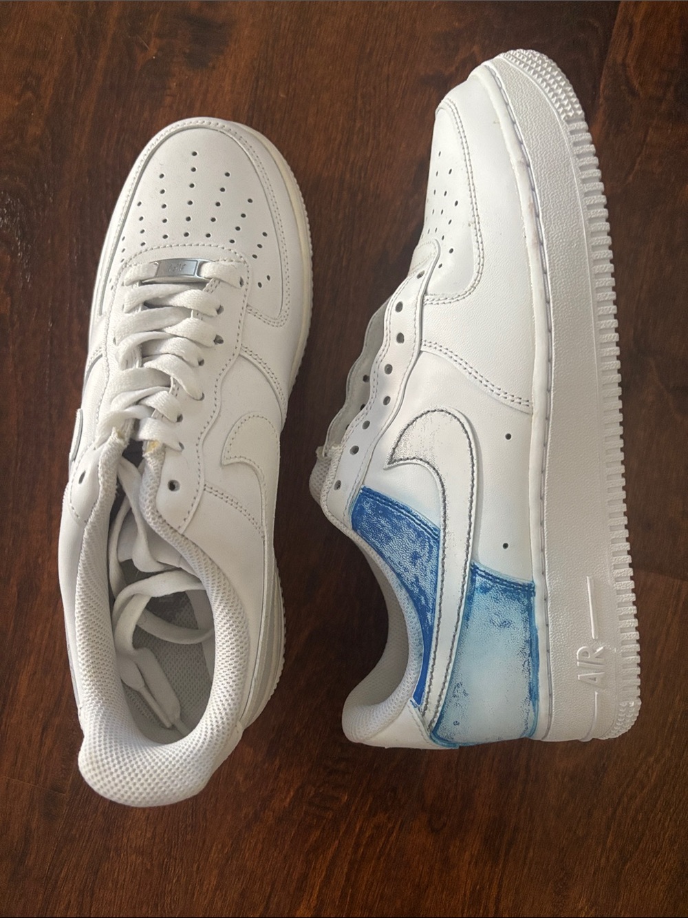 Nike White Air Force One- One shoe partially painted- see details